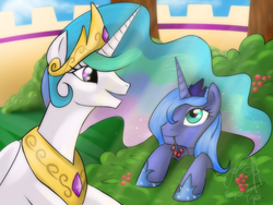 Size: 1024x768 | Tagged: safe, artist:cat-cly, princess celestia, princess luna, pony, g4, duo, s1 luna, sisters