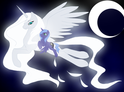 Size: 5816x4336 | Tagged: safe, artist:wolfsknight, princess luna, oc, pony, g4, absurd resolution, mother and daughter, s1 luna, woona, young
