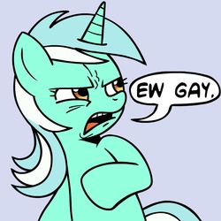 Size: 945x945 | Tagged: safe, artist:megasweet, lyra heartstrings, pony, unicorn, g4, artifact, ew gay, female, hilarious in hindsight, irony, mare, reaction image, solo