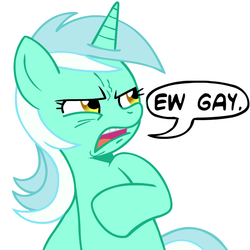 Size: 945x945 | Tagged: safe, artist:megasweet, lyra heartstrings, pony, unicorn, g4, ew gay, female, hilarious in hindsight, mare, meme, simple background, solo, text, white background