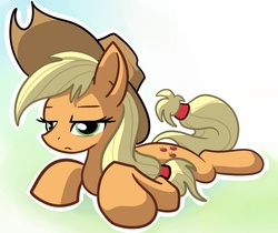 Size: 794x666 | Tagged: safe, artist:gsphere, applejack, earth pony, pony, g4, female, mare, prone, solo, tired
