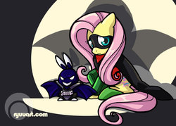 Size: 1000x717 | Tagged: safe, artist:alienfirst, artist:ryuuart, angel bunny, fluttershy, g4, batman, clothes, cosplay, costume, robin