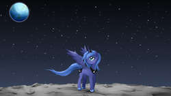 Size: 1024x576 | Tagged: safe, artist:jinzhan, princess luna, alicorn, pony, g4, earth, female, moon, planet, s1 luna, solo, space, stars