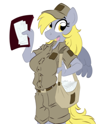 Size: 2000x2578 | Tagged: safe, artist:trollie trollenberg, derpy hooves, anthro, g4, clothes, female, high res, mail, mailpony, solo, uniform