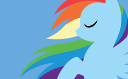 Size: 2400x1500 | Tagged: safe, artist:megasweet, part of a set, rainbow dash, pegasus, pony, g4, blue background, eyes closed, female, lineless, mare, minimalist, simple background, solo, wallpaper, wings