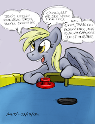 Size: 850x1100 | Tagged: safe, artist:trollie trollenberg, derpy hooves, pegasus, pony, g4, air hockey, female, mare, solo