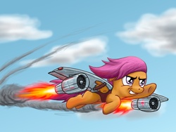 Size: 1820x1365 | Tagged: safe, artist:darth-biomech, scootaloo, pony, g4, female, flying, jetpack, scootaloo can fly, solo