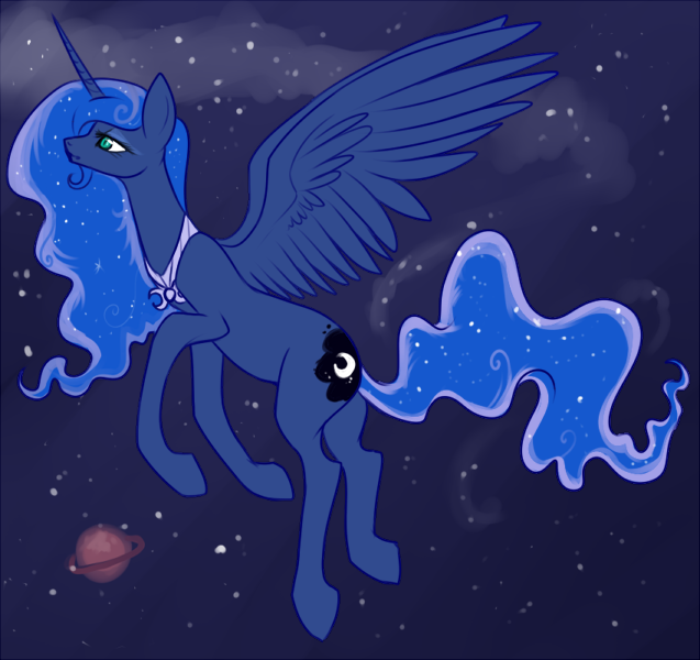 Princess Luna Space. Луна летает по воздуху пони.