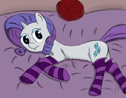 Size: 2200x1700 | Tagged: safe, artist:bored0stiff, rarity, pony, unicorn, g4, bed, clothes, female, on bed, socks, solo, striped socks