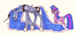 Size: 2123x980 | Tagged: safe, artist:dragonfly, princess luna, twilight sparkle, g4, traditional art