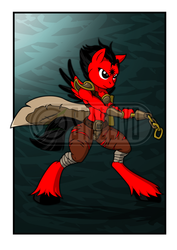 Size: 824x1165 | Tagged: safe, artist:sonicpegasus, oc, oc only, pegasus, anthro, unguligrade anthro, blade, female, obtrusive watermark, pegasus oc, shoulder pads, solo, spread legs, spread wings, spreading, sword, watermark, weapon, wings