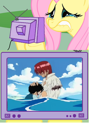 Size: 565x774 | Tagged: safe, fluttershy, pony, g4, exploitable meme, meme, monkey d. luffy, one piece, shanks, tv meme