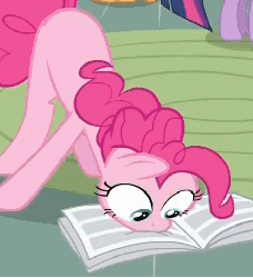 Size: 449x491 | Tagged: safe, screencap, pinkie pie, earth pony, pony, g4, ponyville confidential, season 2, animated, cropped, female, loop, offscreen character, reading, solo focus