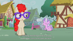 Size: 900x506 | Tagged: safe, screencap, diamond tiara, silver spoon, twist, g4, female, glasses, youtube caption