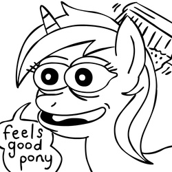 Size: 945x945 | Tagged: safe, artist:megasweet, minuette, pony, unicorn, g4, crossover, feels good man, meme, monochrome