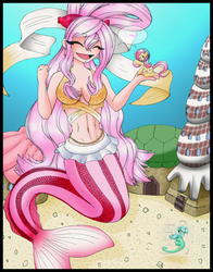 Size: 786x1005 | Tagged: safe, artist:entropy-zeta, fluttershy, lyra heartstrings, mermaid, sea pony, seahorse, g4, belly button, bubble, crepuscular rays, dorsal fin, fin, fins, fish tail, flowing mane, flowing tail, midriff, ocean, one piece, princess shirahoshi, scales, seaponified, seapony lyra, smiling, species swap, sunlight, swimming, tail, teeth, underwater, water