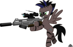 Size: 1280x833 | Tagged: safe, artist:itchykitchy, oc, oc only, oc:stormy, pony, simple background, sniper, solo, transparent background, vector, weapon