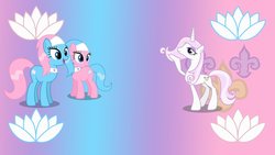 Size: 1191x670 | Tagged: safe, artist:dawn-sparkle06, aloe, fleur-de-lis, lotus blossom, earth pony, pony, unicorn, g4, horn, spa twins, trio