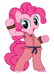 Size: 432x594 | Tagged: safe, artist:death-driver-5000, pinkie pie, earth pony, pony, g4, bipedal, clothes, cosplay, costume, dan hibiki, female, kimono (clothing), mare, pinkie hibiki, simple background, solo, street fighter