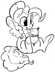 Size: 533x693 | Tagged: safe, artist:php27, pinkie pie, earth pony, pony, g4, black and white, female, grayscale, ice cream, ice cream cone, mare, monochrome, sitting, solo, tongue out