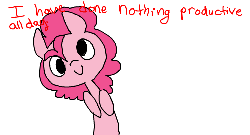Size: 500x270 | Tagged: safe, artist:php27, pinkie pie, earth pony, pony, g4, animated, derp, dialogue, female, gif, i have done nothing productive all day, simple background, solo, white background