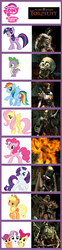 Size: 596x2403 | Tagged: safe, apple bloom, applejack, fluttershy, pinkie pie, rainbow dash, rarity, scootaloo, spike, sweetie belle, twilight sparkle, g4, annah, comparison chart, cutie mark crusaders, dak'kon, fall-from-grace, female, ignus, meta, morte, nordom, planescape torment, the nameless one, vhailor