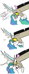 Size: 723x1800 | Tagged: safe, artist:mickeymonster, discord, princess celestia, g4, ..., comic, female, male, ship:dislestia, shipping, staring contest, straight