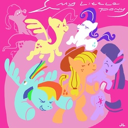 Size: 800x800 | Tagged: safe, artist:docwario, applejack, fluttershy, pinkie pie, rainbow dash, rarity, twilight sparkle, earth pony, pegasus, pony, unicorn, g4, female, mane six, mare, unicorn twilight