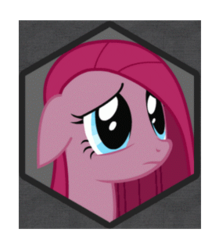 Size: 280x320 | Tagged: safe, pinkie pie, earth pony, pony, fighting is magic, g4, blue eyes, ears back, female, floppy ears, frown, looking up, mare, pink body, pink coat, pink fur, pink hair, pink mane, pink pony, pinkamena diane pie, sad, solo