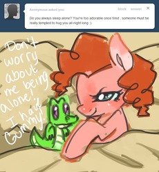 Size: 661x720 | Tagged: dead source, safe, artist:dhui, gummy, pinkie pie, ask tired pie, g4