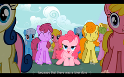 Size: 1024x640 | Tagged: safe, edit, edited screencap, screencap, berry punch, berryshine, bon bon, carrot top, cherry berry, daisy, flower wishes, golden harvest, linky, pinkie pie, shoeshine, sweetie drops, g4, the last roundup, lidded eyes