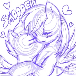 Size: 945x945 | Tagged: safe, artist:megasweet, rainbow dash, scootaloo, pegasus, pony, g4, blushing, eyes closed, female, filly, foal, heart, kiss on the lips, kissing, lesbian, making out, mare, mare on filly, monochrome, rainbow dash is a foal fiddler, ship:scootadash, shipping