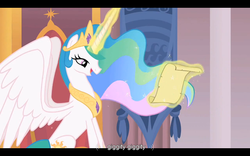 Size: 1024x640 | Tagged: safe, edit, edited screencap, screencap, princess celestia, alicorn, pony, princess molestia, g4, the super speedy cider squeezy 6000, family guy, female, giggity, intro, mare, opening, youtube caption