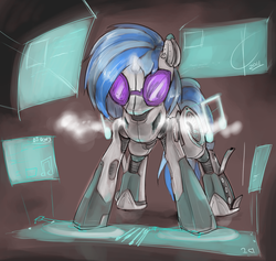 Size: 1556x1475 | Tagged: safe, artist:valcron, dj pon-3, vinyl scratch, android, gynoid, robot, g4, female, solo