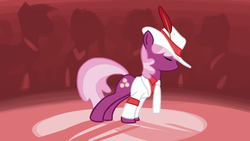 Size: 1600x900 | Tagged: safe, artist:gingermint, artist:icekatze, cheerilee, earth pony, pony, g4, clothes, crossover, eyes closed, feather, female, hat, michael jackson, smooth criminal, solo, suit