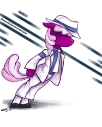 Size: 666x826 | Tagged: dead source, safe, artist:crabmeatstick, cheerilee, earth pony, pony, g4, bipedal, clothes, crossover, female, hat, michael jackson, smooth criminal, solo, suit