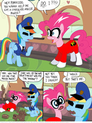 Size: 798x1067 | Tagged: safe, artist:kturtle, pinkie pie, rainbow dash, g4, mmmystery on the friendship express, comic, crossover, freakazoid, pinkazoid, sgt. mike cosgrove, stuffed