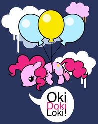 Size: 1080x1368 | Tagged: safe, artist:yikomega, pinkie pie, earth pony, pony, g4, balloon, female, floating, solo, speech bubble, then watch her balloons lift her up to the sky