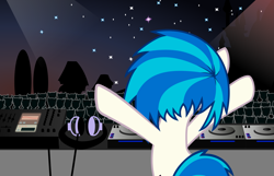 Size: 5045x3245 | Tagged: safe, artist:up1ter, dj pon-3, vinyl scratch, pony, unicorn, g4, crowd, dj booth, hooves in air, party, rear view, solo focus