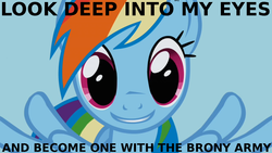 Size: 1024x576 | Tagged: safe, edit, edited screencap, screencap, rainbow dash, g4, brony, brony army, dilated pupils, eyes, female, hypnosis, image macro, join the herd, welcome to the herd