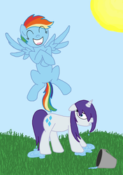 Size: 900x1278 | Tagged: safe, artist:moonpaths, rainbow dash, rarity, g4, female, wet mane