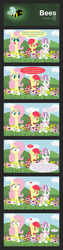 Size: 1280x5120 | Tagged: safe, artist:dtcx97, apple bloom, fluttershy, sweetie belle, bee, earth pony, pegasus, pony, unicorn, post-crusade, g4, bow, comic, female, filly, flower, foal, hair bow, hooves, horn, lineless, mare, open mouth, wings