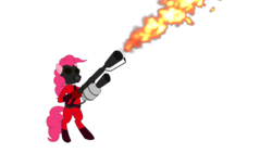 Size: 960x540 | Tagged: safe, artist:fantasyblade, pinkie pie, g4, animated, animated png, bipedal, female, flamethrower, run, simple background, team fortress 2, transparent background, weapon