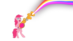 Size: 960x540 | Tagged: safe, artist:fantasyblade, pinkie pie, earth pony, pony, g4, animated, animated png, bipedal, female, mare, rainblower, rainbow, simple background, solo, starry eyes, team fortress 2, transparent background, wingding eyes