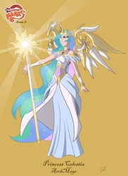 Size: 1023x1404 | Tagged: safe, artist:didj, princess celestia, human, my little mages, g4, archmage, floating wings, humanized, skinny, staff, thin