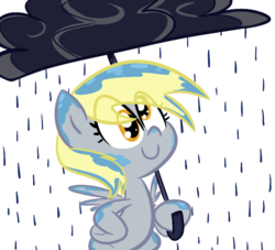 Size: 770x700 | Tagged: safe, artist:tess, derpy hooves, pegasus, pony, g4, cloud, female, mare, rain, simple background, solo, transparent background, umbrella, wet mane