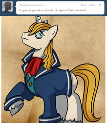 Size: 655x747 | Tagged: safe, prince blueblood, pony, unicorn, ask blueblood, g4, captain linebeck, crossover, linebeck, male, parody, stallion, the legend of zelda, tumblr