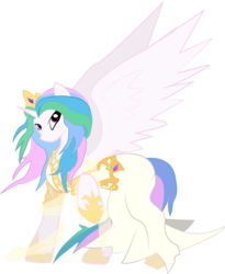 Size: 3030x3698 | Tagged: safe, artist:halotheme, princess celestia, alicorn, pony, g4, clothes, dissidia, female, final fantasy, high res, mare, parody, simple background, solo, the cosmos, transparent background