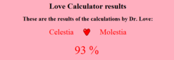 Size: 718x249 | Tagged: safe, princess celestia, princess molestia, g4, female, implied selfcest, lesbian, love calculator, shipping, text, wtf