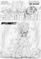 Size: 845x1200 | Tagged: safe, artist:leovictor, pinkie pie, spike, twilight sparkle, g4, angry, comic, dragon ball, dragon ball z, gritted teeth, open mouth, rage, scared, shivering, super saiyan, this will end in tears and/or death, wide eyes, xk-class end-of-the-world scenario